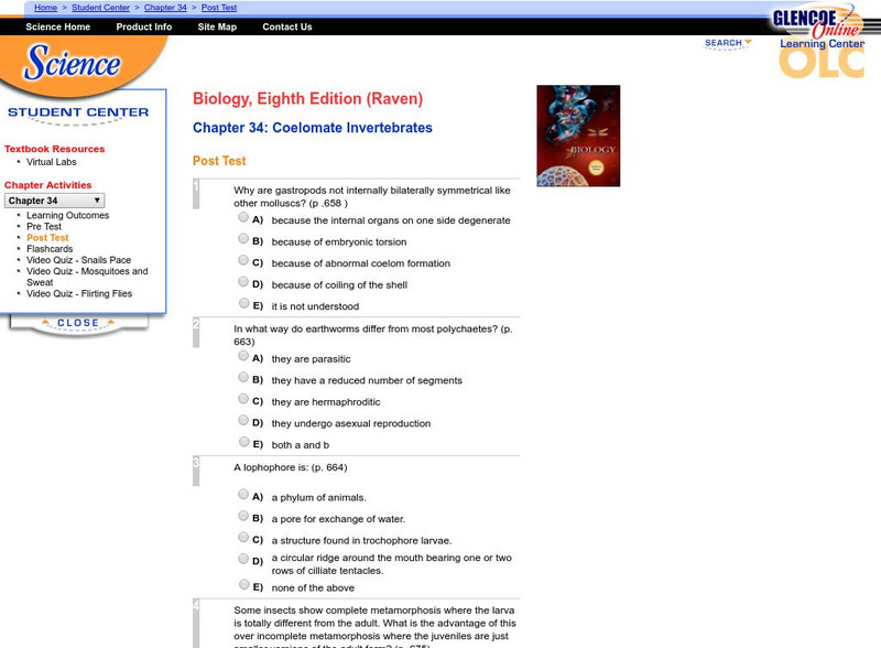 Mc Graw Hill: Post Test: Coelomate Invertebrates Unknown Type Mc Graw Hill: Post Test: Coelomate Invertebrates Unknown Type