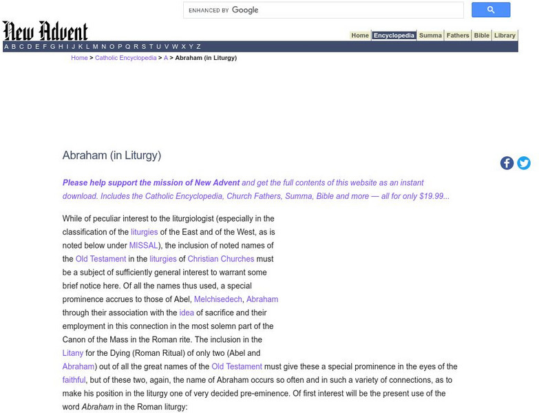 Catholic Encyclopedia: Abraham, in Liturgy Handout