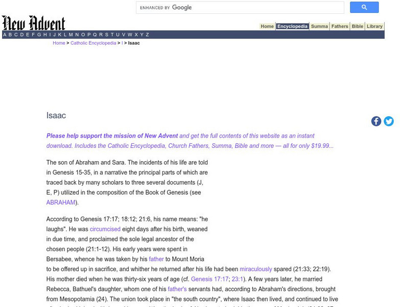 Catholic Encyclopedia: Isaac Handout Catholic Encyclopedia: Isaac Handout