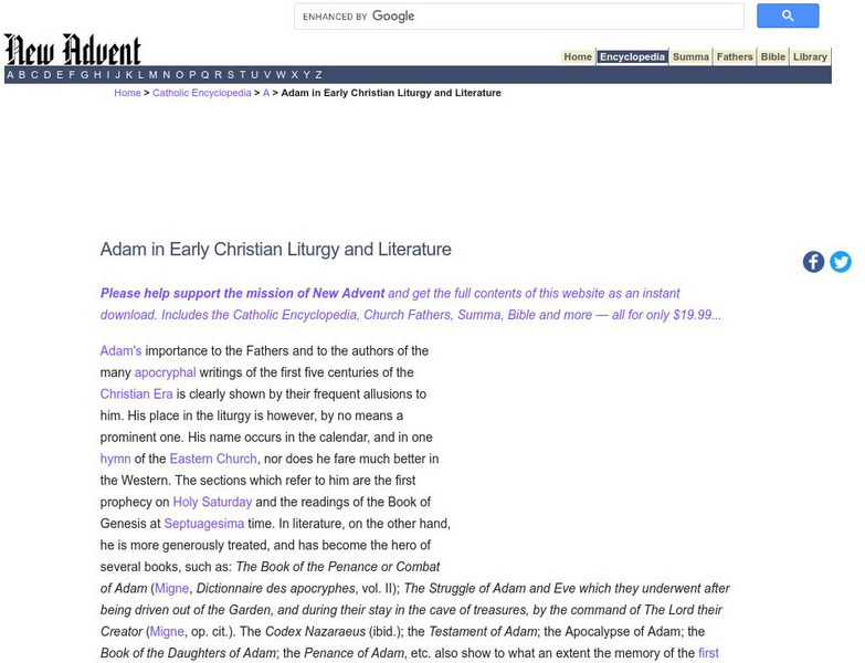 Catholic Encyclopedia: Adam Handout Catholic Encyclopedia: Adam Handout