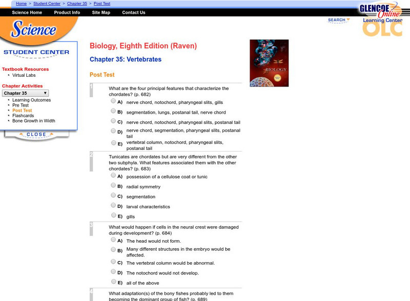 Mc Graw Hill: Post Test: Vertebrates Unknown Type