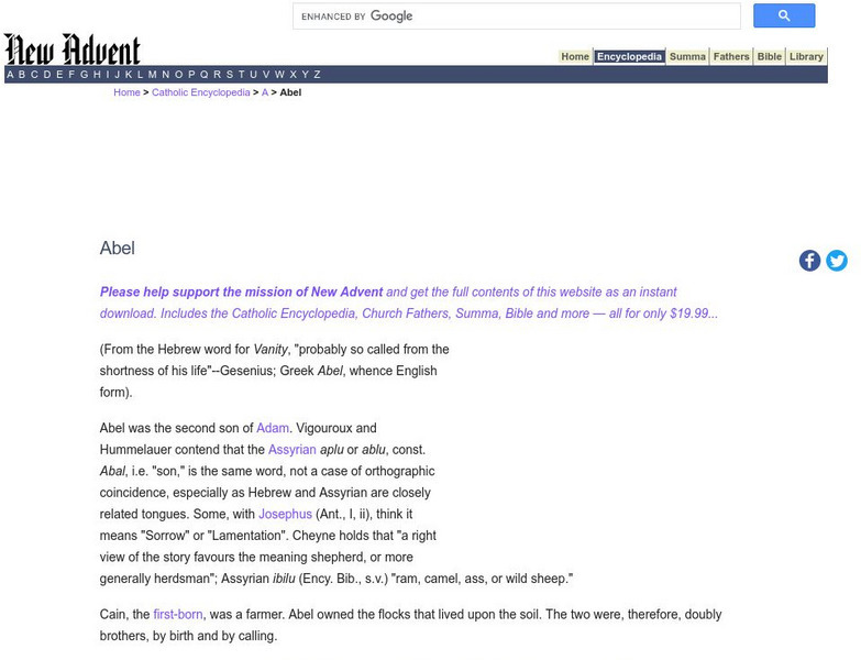 Catholic Encyclopedia: Abel Handout Catholic Encyclopedia: Abel Handout