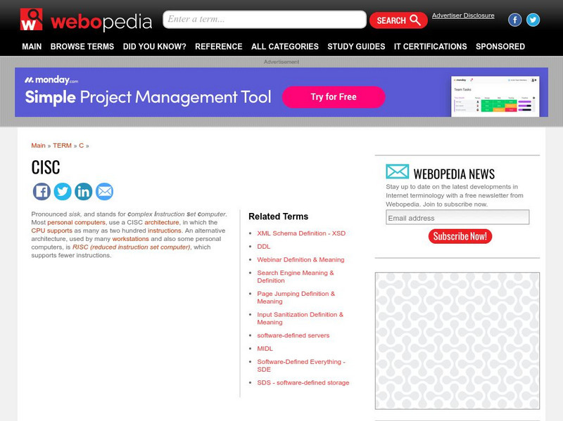 Cisc Webopedia Definition and Links Handout Cisc Webopedia Definition and Links Handout