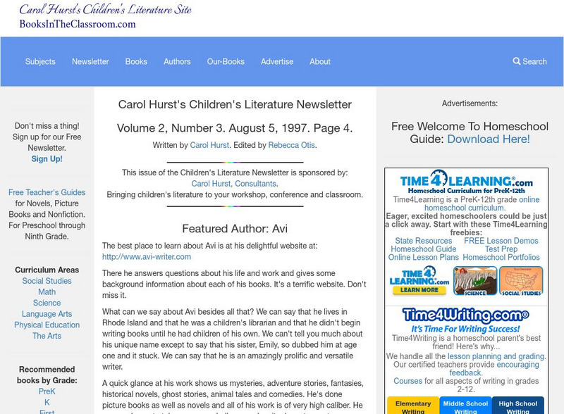 Carol Hurst's Children's Literature Site: A Review of Avi's Literature Website Carol Hurst's Children's Literature Site: A Review of Avi's Literature Website