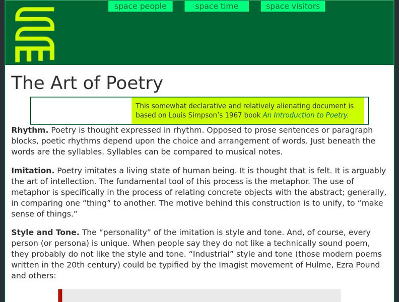 Kintespace: The Art of Poetry Handout Kintespace: The Art of Poetry Handout