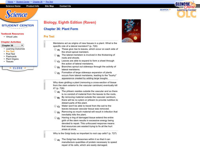 Mc Graw Hill: Pre Test: Plant Form Unknown Type