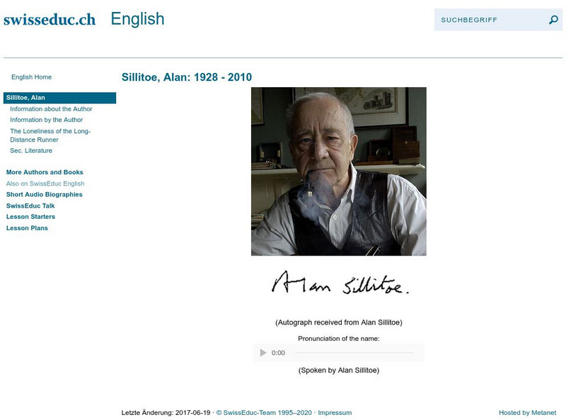 Swis Educ: Alan Sillitoe Handout Swis Educ: Alan Sillitoe Handout