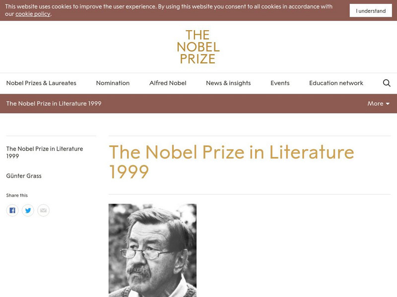 The Nobel Prize: The Nobel Prize in Literature 1999: Gunter Grass Website The Nobel Prize: The Nobel Prize in Literature 1999: Gunter Grass Website