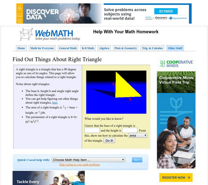 Discovery Education: Web Math: Find Out Things About a Right Triangle Activity Discovery Education: Web Math: Find Out Things About a Right Triangle Activity