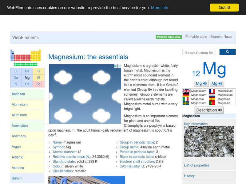 Web Elements Periodic Table: Magnesium Handout Web Elements Periodic Table: Magnesium Handout