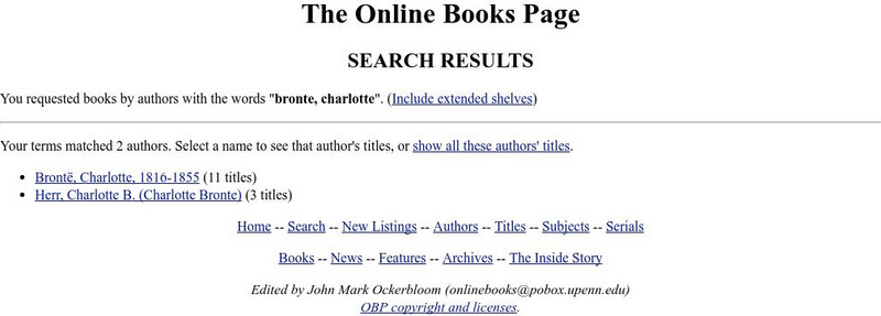 Digital Library: Works of Charlotte Bronte Website Digital Library: Works of Charlotte Bronte Website
