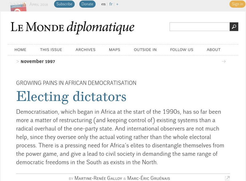 Le Monde Diplomatique: Electing Dictators Website