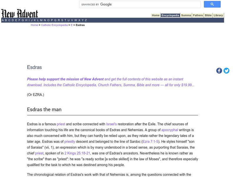 Catholic Encyclopedia: Ezra Handout Catholic Encyclopedia: Ezra Handout