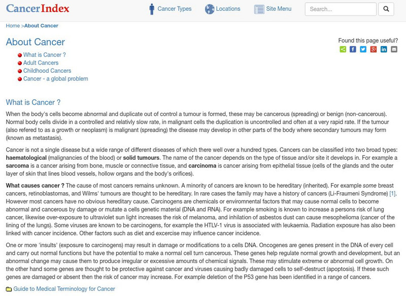 Cancer Index: About Cancer Handout Cancer Index: About Cancer Handout