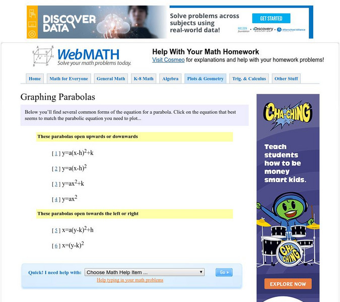 Discovery Education: Web Math: Graphing Parabolas Activity Discovery Education: Web Math: Graphing Parabolas Activity