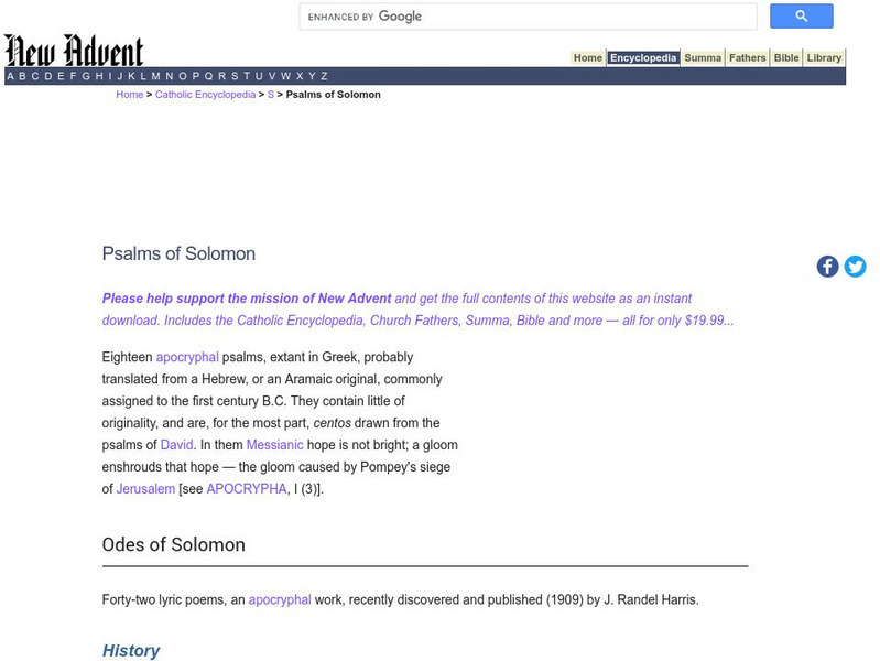 Catholic Encyclopedia: The Psalms of Solomon Handout