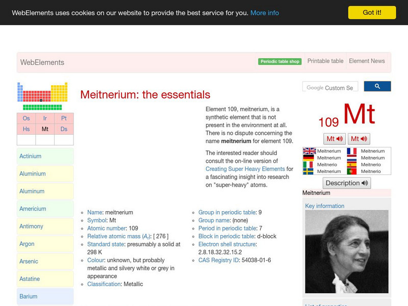 Web Elements Periodic Table: Meitnerium Handout Web Elements Periodic Table: Meitnerium Handout