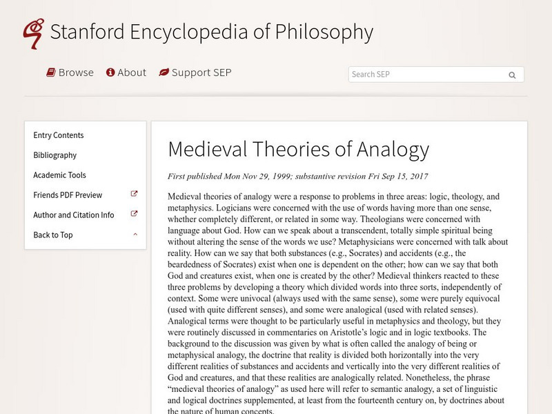 Medieval Theories of Analogy Handout Medieval Theories of Analogy Handout