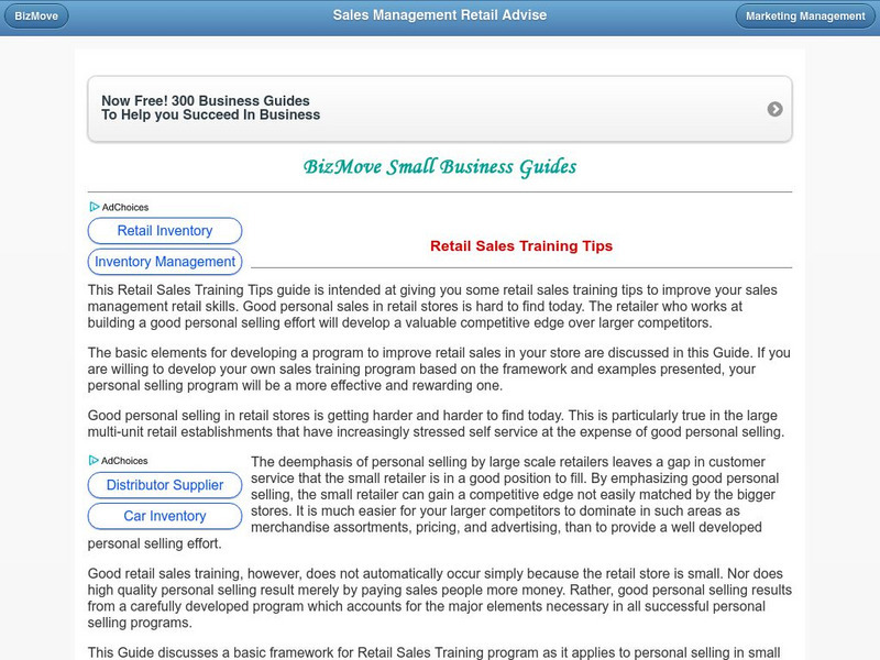 Biz Move: Retail Sales Training Tips Article Biz Move: Retail Sales Training Tips Article