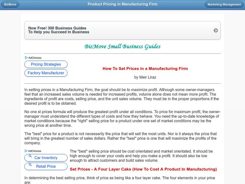 Biz Move: How to Set a Price for a Product in a Manufacturing Firm Article Biz Move: How to Set a Price for a Product in a Manufacturing Firm Article