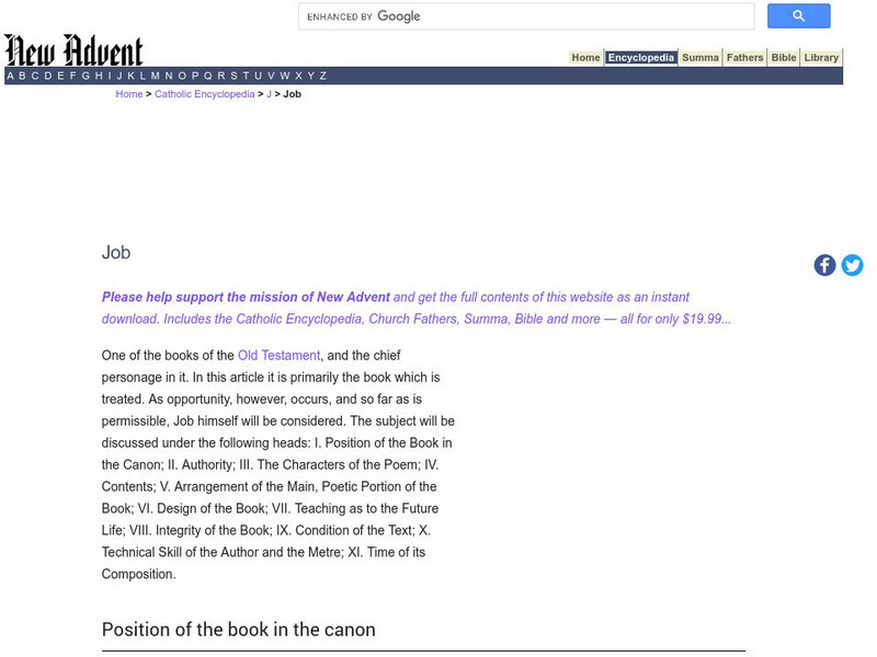 Catholic Encyclopedia: Job Handout