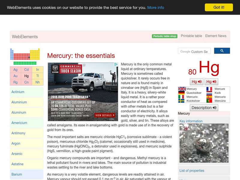 Web Elements Periodic Table: Mercury Handout Web Elements Periodic Table: Mercury Handout