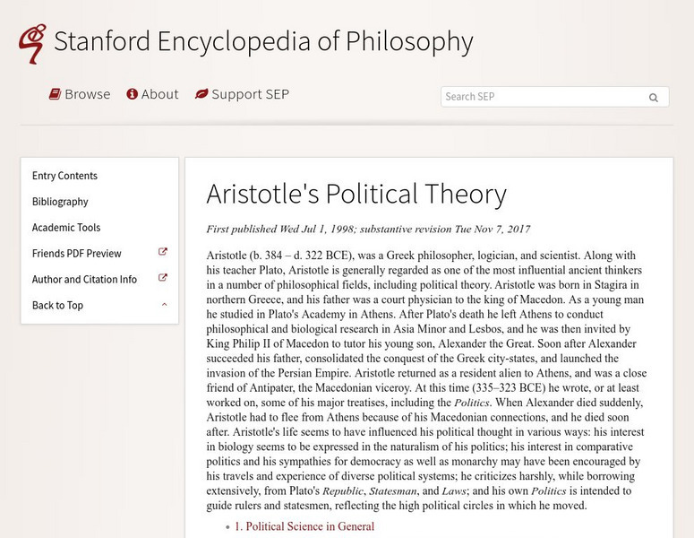 Stanford Encyclopedia of Philosophy: Aristotle's Theory Handout Stanford Encyclopedia of Philosophy: Aristotle's Theory Handout