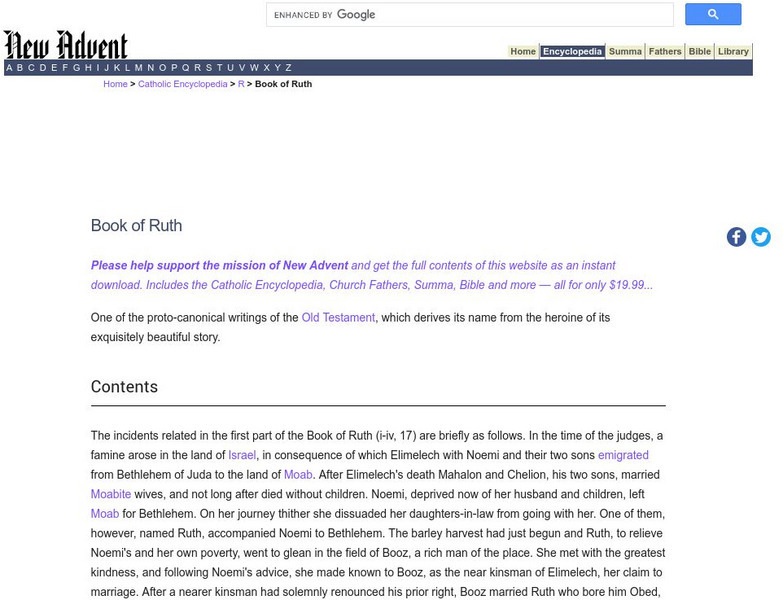 Catholic Encyclopedia: Book of Ruth Handout