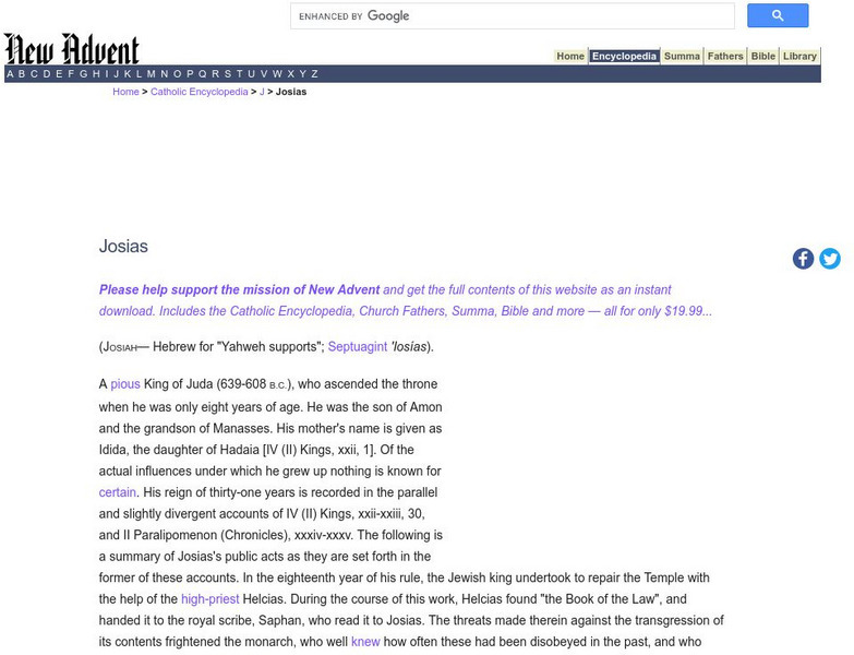 Catholic Encyclopedia: Josias Handout Catholic Encyclopedia: Josias Handout