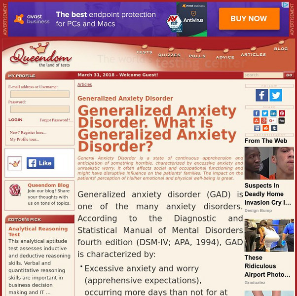 Queendom: Generalized Anxiety Disorder Article Queendom: Generalized Anxiety Disorder Article