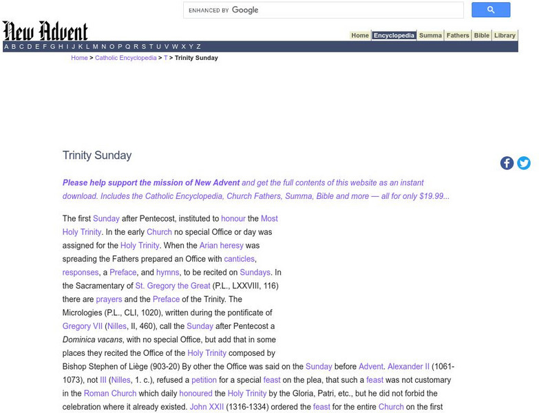 Catholic Encyclopedia: Trinity Sunday Handout Catholic Encyclopedia: Trinity Sunday Handout