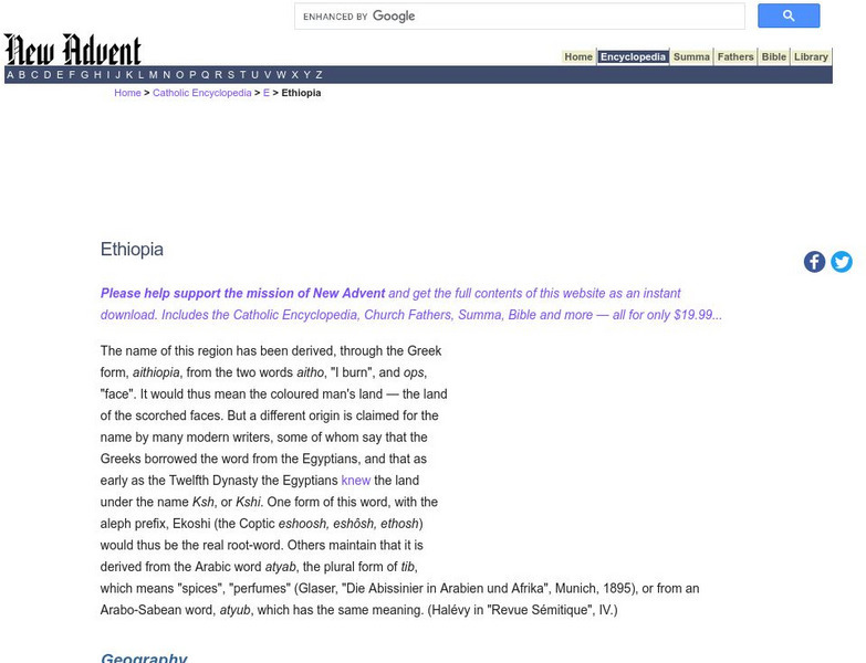 Catholic Encyclopedia: Ethiopia Handout Catholic Encyclopedia: Ethiopia Handout