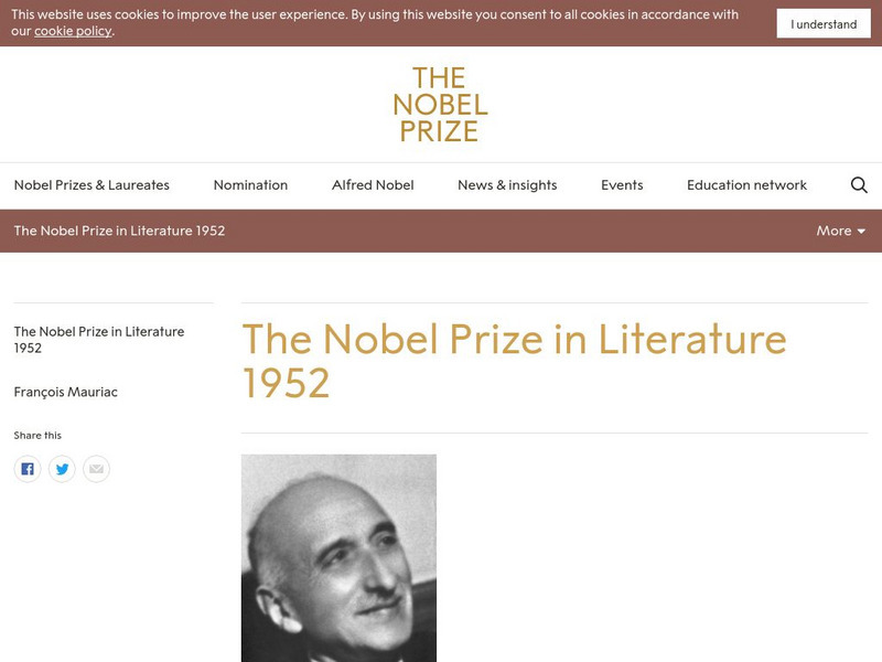 The Nobel Prize: The Nobel Prize in Literature 1952 Website The Nobel Prize: The Nobel Prize in Literature 1952 Website