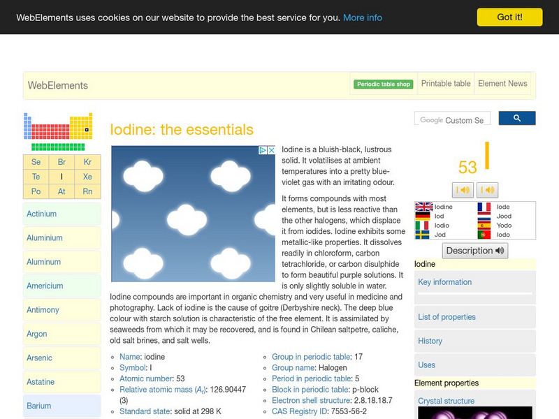 Web Elements Periodic Table: Iodine Handout Web Elements Periodic Table: Iodine Handout