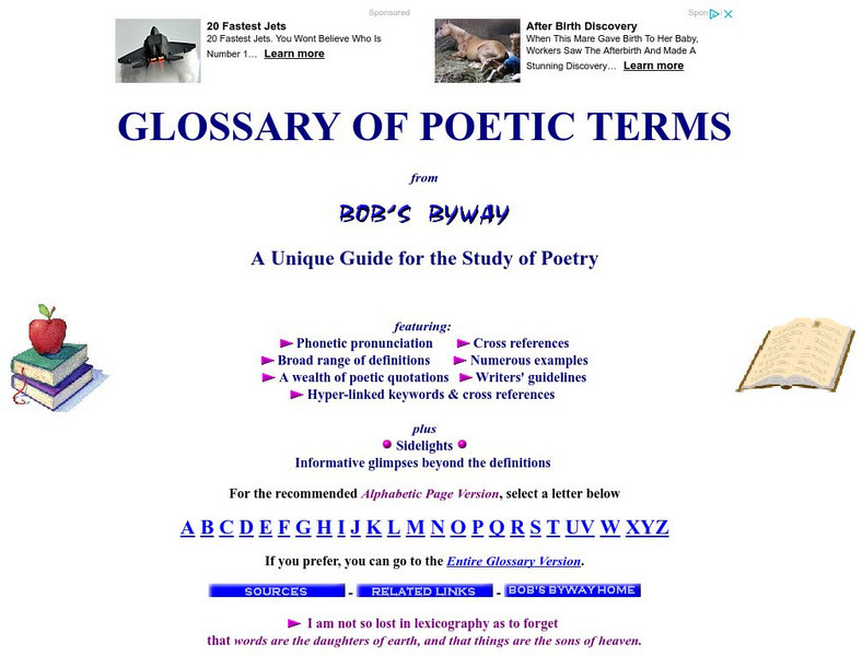 Bob's Byway: Glossary of Poetic Terms Handout Bob's Byway: Glossary of Poetic Terms Handout