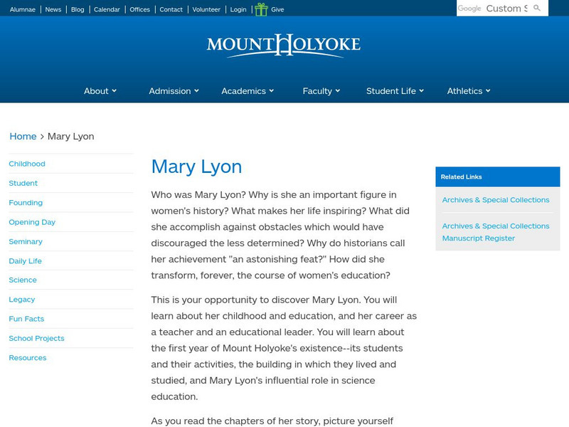 Mount Holyoke College: Mary Lyon Activity Mount Holyoke College: Mary Lyon Activity