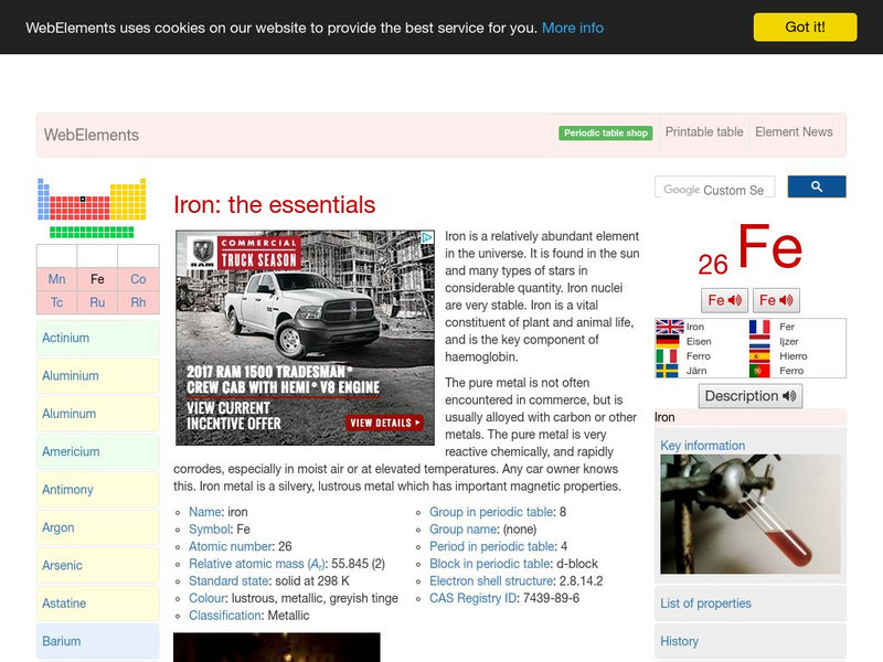 Web Elements Periodic Table: Iron Handout Web Elements Periodic Table: Iron Handout