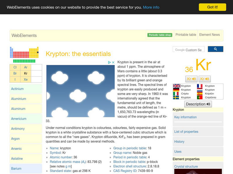 Web Elements Periodic Table: Krypton Handout