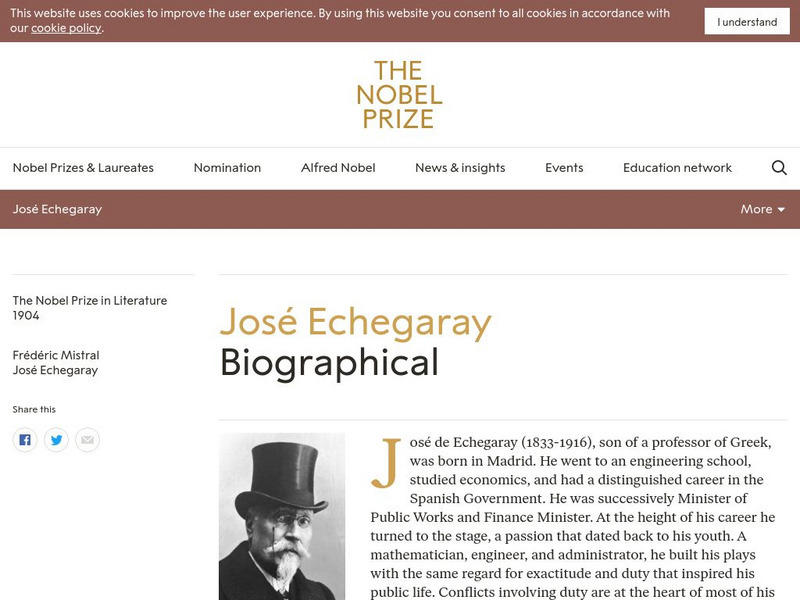 The Nobel Prize: Jose De Echegaray Biographical Handout The Nobel Prize: Jose De Echegaray Biographical Handout