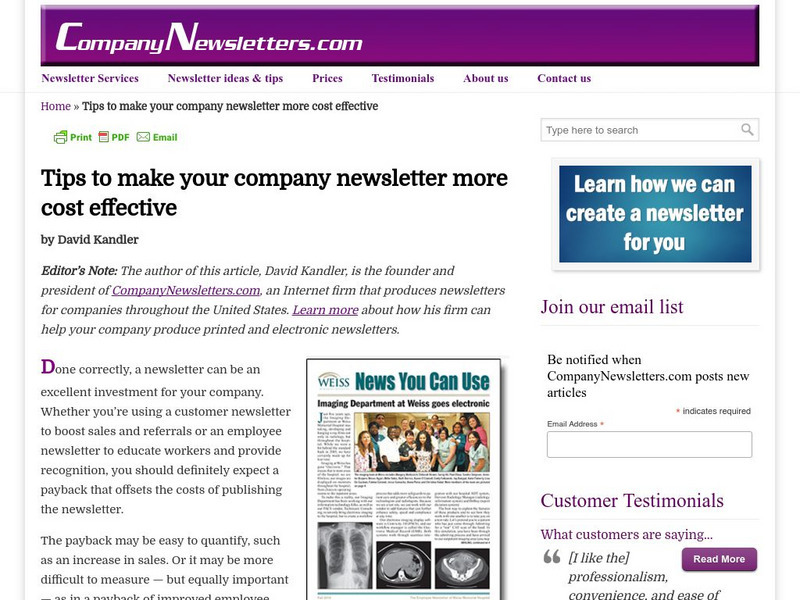 Company Newsletters: Cost Effective Newsletters Article Company Newsletters: Cost Effective Newsletters Article