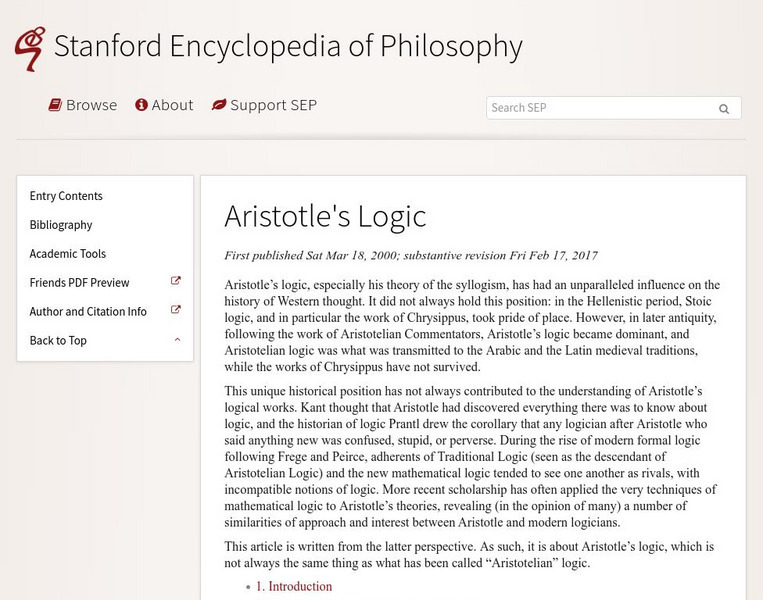 Stanford Encyclopedia of Philosophy: Aristotle's Logic Handout Stanford Encyclopedia of Philosophy: Aristotle's Logic Handout