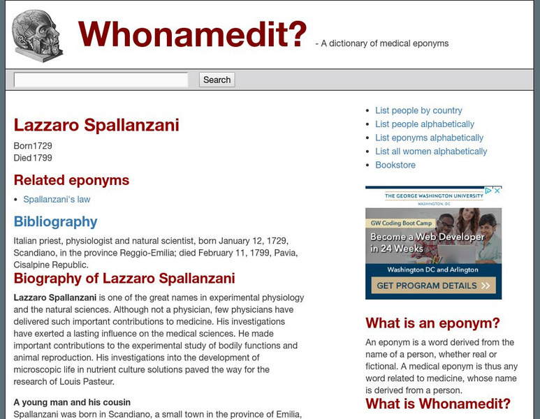 Whonamedit.com: Lazzaro Spallanzani Handout
