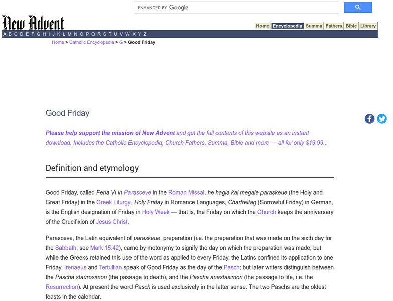Catholic Encyclopedia: Good Friday Handout Catholic Encyclopedia: Good Friday Handout