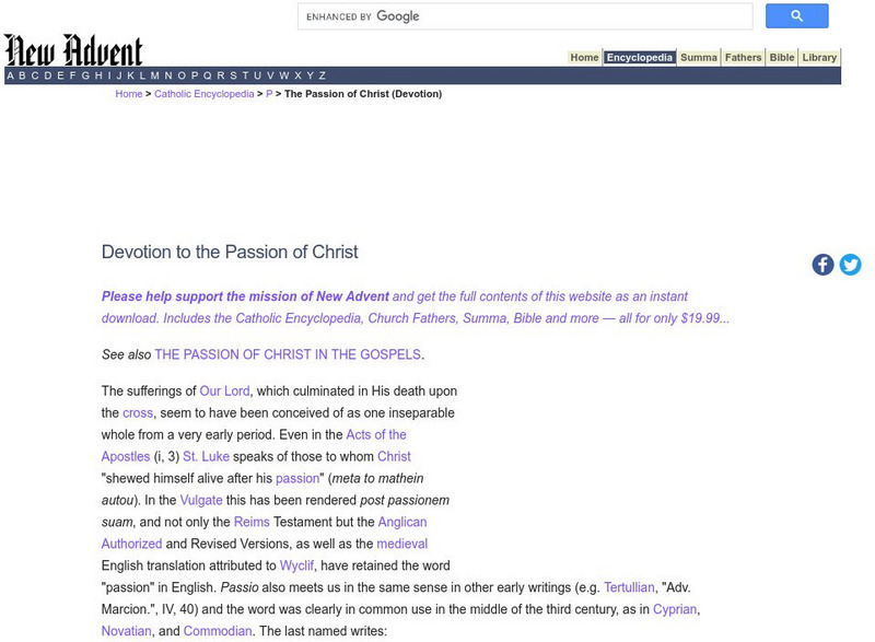 Catholic Encyclopedia: Devotion to the Passion of Jesus Christ Handout Catholic Encyclopedia: Devotion to the Passion of Jesus Christ Handout