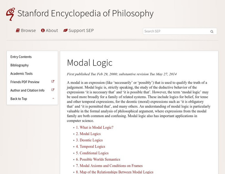 Stanford Encyclopedia of Philosophy: Modal Logic Handout Stanford Encyclopedia of Philosophy: Modal Logic Handout