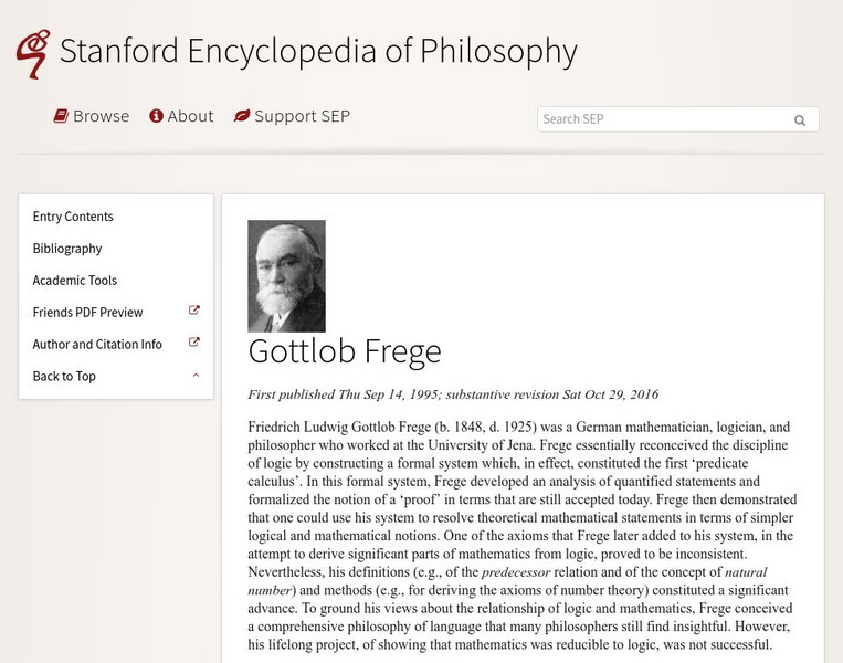 Stanford Encyclopedia of Philosophy: Gottlob Frege Handout Stanford Encyclopedia of Philosophy: Gottlob Frege Handout
