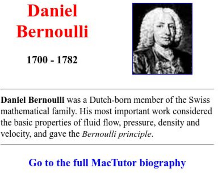 University of St. Andrews: Daniel Bernoulli Handout University of St. Andrews: Daniel Bernoulli Handout