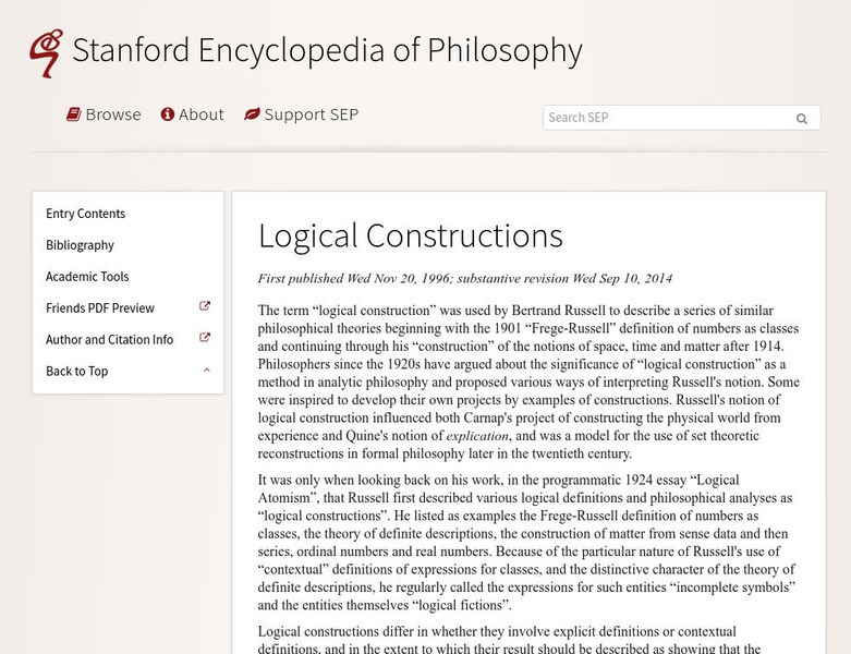 Stanford Ency. Of Philosophy: Logical Construction Handout Stanford Ency. Of Philosophy: Logical Construction Handout