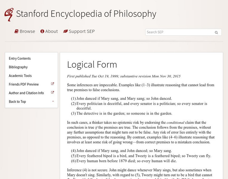 Stanford Encyclopedia of Philosophy: Logical Form Handout Stanford Encyclopedia of Philosophy: Logical Form Handout