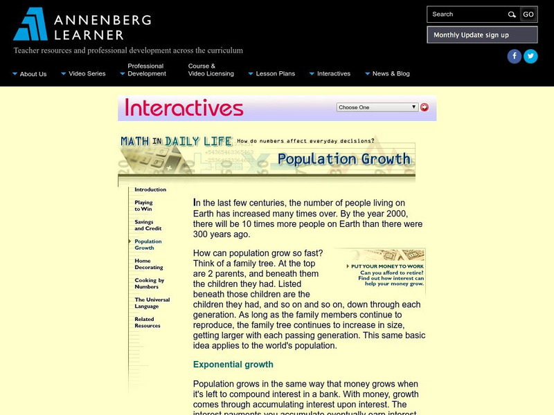 Annenberg Learner: Math in Daily Life: Population Growth Website Annenberg Learner: Math in Daily Life: Population Growth Website